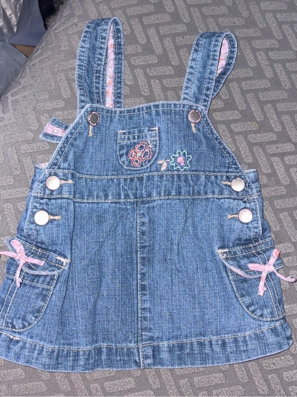Girls' Denim Pinafore Dress with Pink Accents